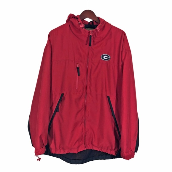 UNIVERSITY Of GEORGIA BULLDOG Red Hoodie Windbreaker Men's Size L